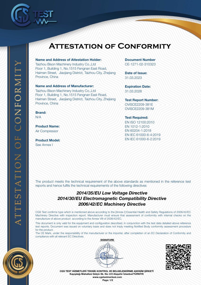 Air compressors: EU documents — CE-1271-02-310323