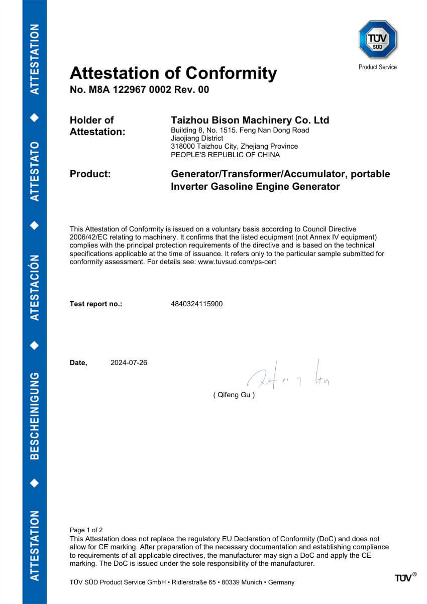 Enclosed inverter generators — M8A 122967 0002 Rev. 00 · E8A 122967 0001 Rev. 00