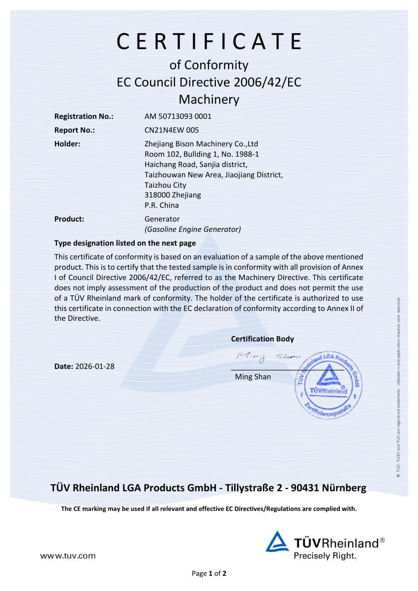 Gasoline generators — AM 50713093 0001 · AE 50732627 0001