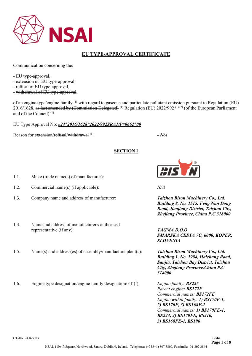 Stage V engine approval — e24*2016/1628*2022/992SRA1/P*0662*00