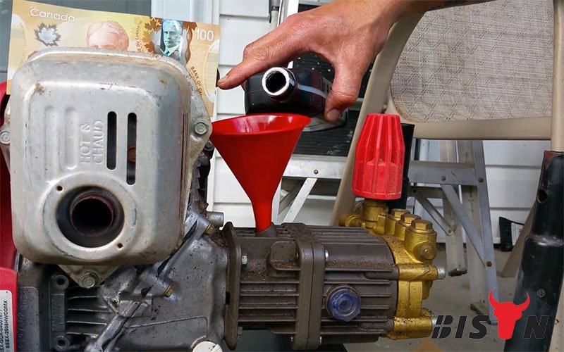 replacing the pump oil of a high pressure washer